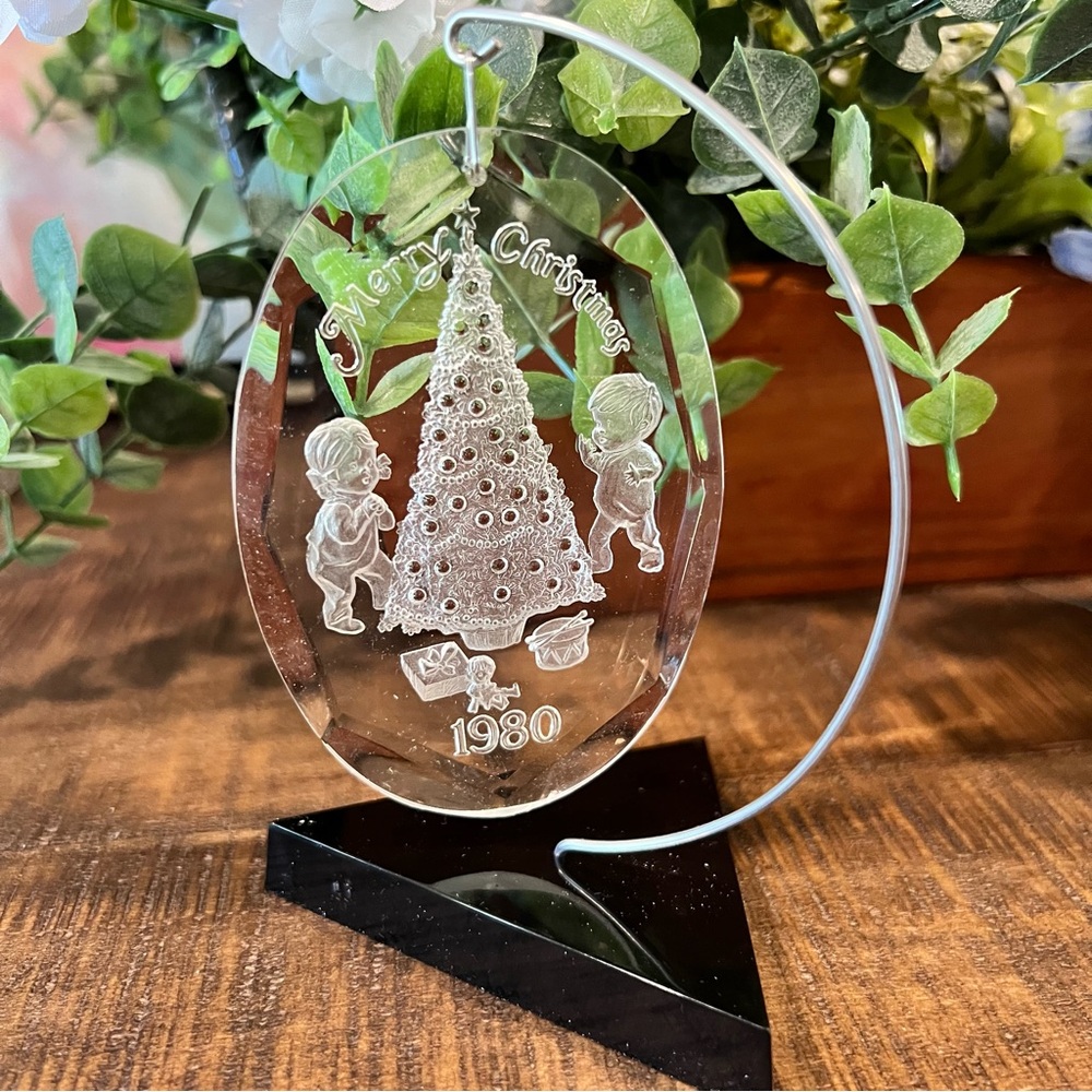 Lovely  Vintage Clear Glass Hanging Christmas Ornament. Unique from 1980